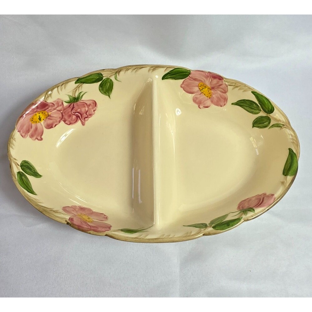 Franciscan Desert Rose Divided Serving Bowl Ivory with Pink Roses United States